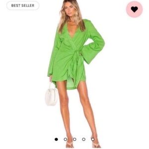 L'Academie Revolve Janeiro Wrap Dress Green Linen XS Fast Ship